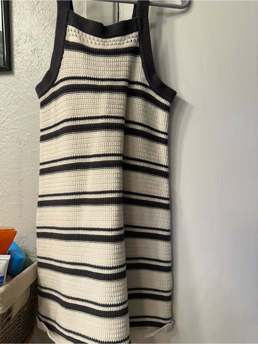 H&M Cream and Black Striped Knit Tank Dress